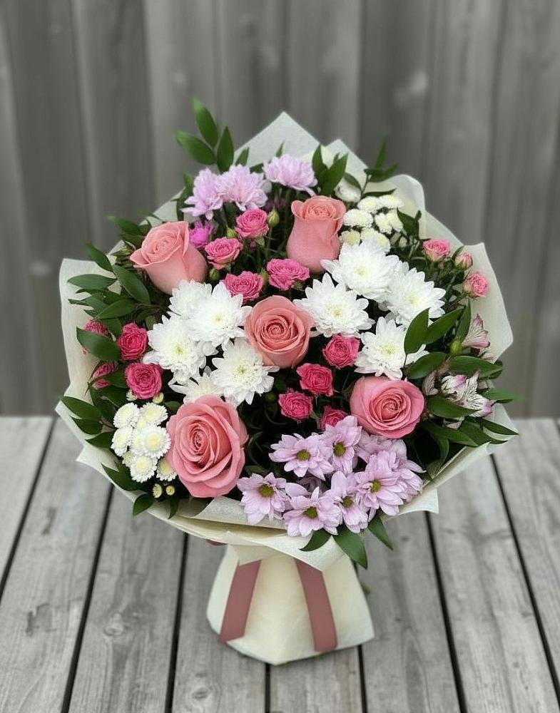 Букет цветов из: Альстромерии, Гвоздики, Розы и Хризантемы в Уйское
