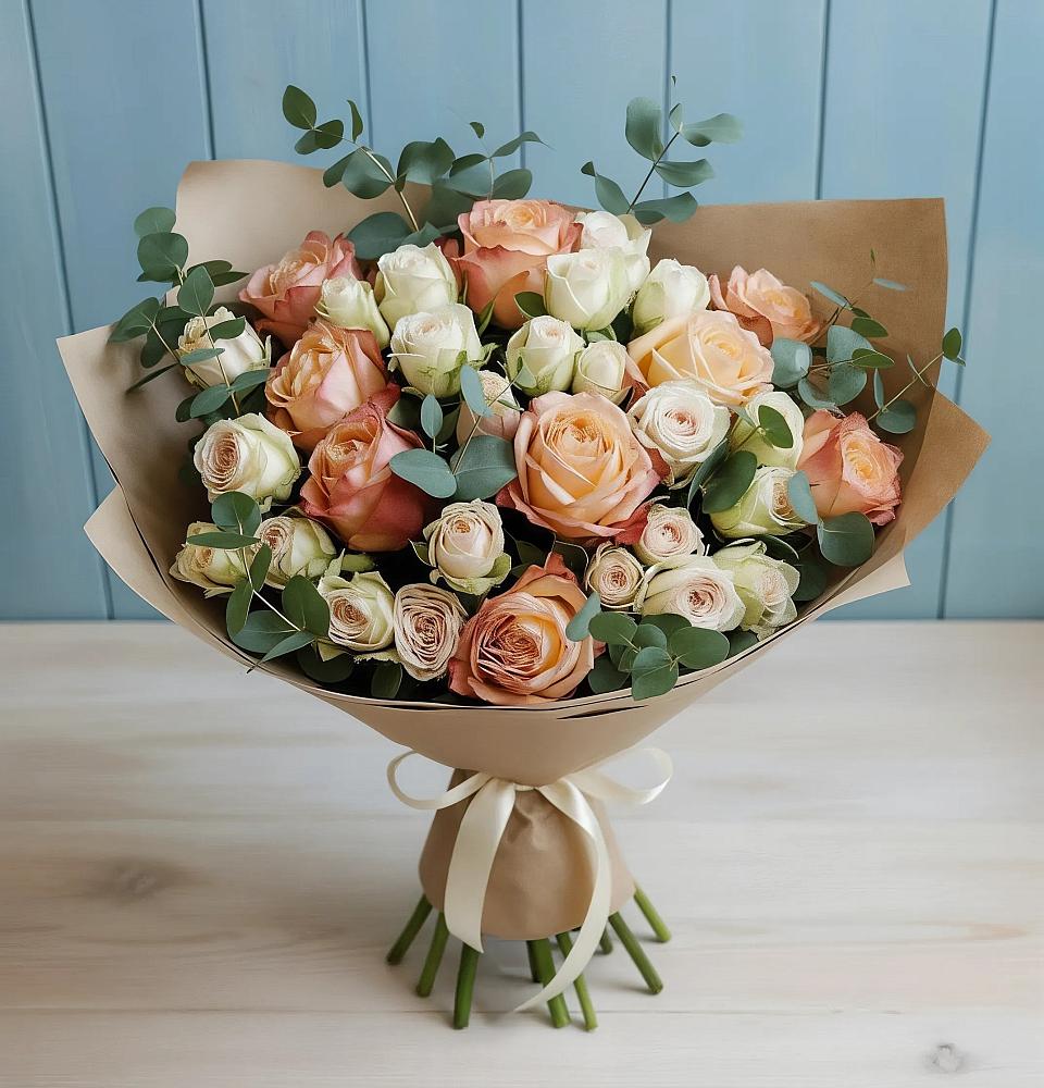 Букет цветов из: Альстромерии и Розы в Уйское