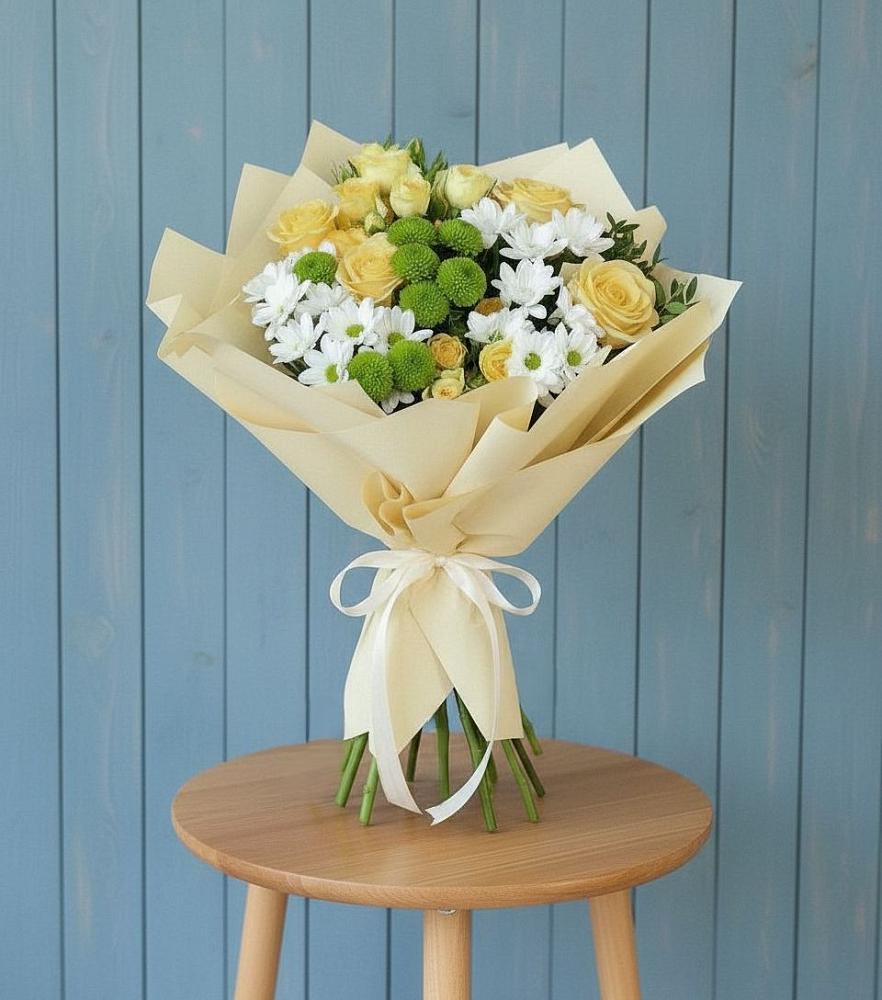 Букет цветов из: Хризантемы и Розы в Уйское