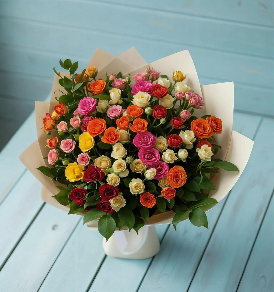 Букет Микс из разноцветных кустовых роз в Уйское