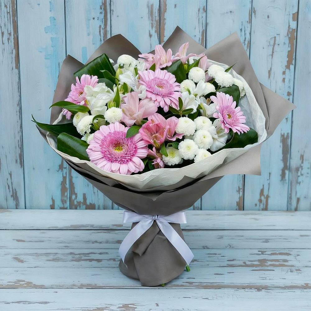 Букет цветов из: Герберы, Альстромерии и Хризантемы в Уйское