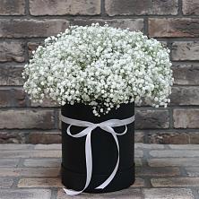 Цветочная композиция из Гипсофила в шляпной коробке в Уйское