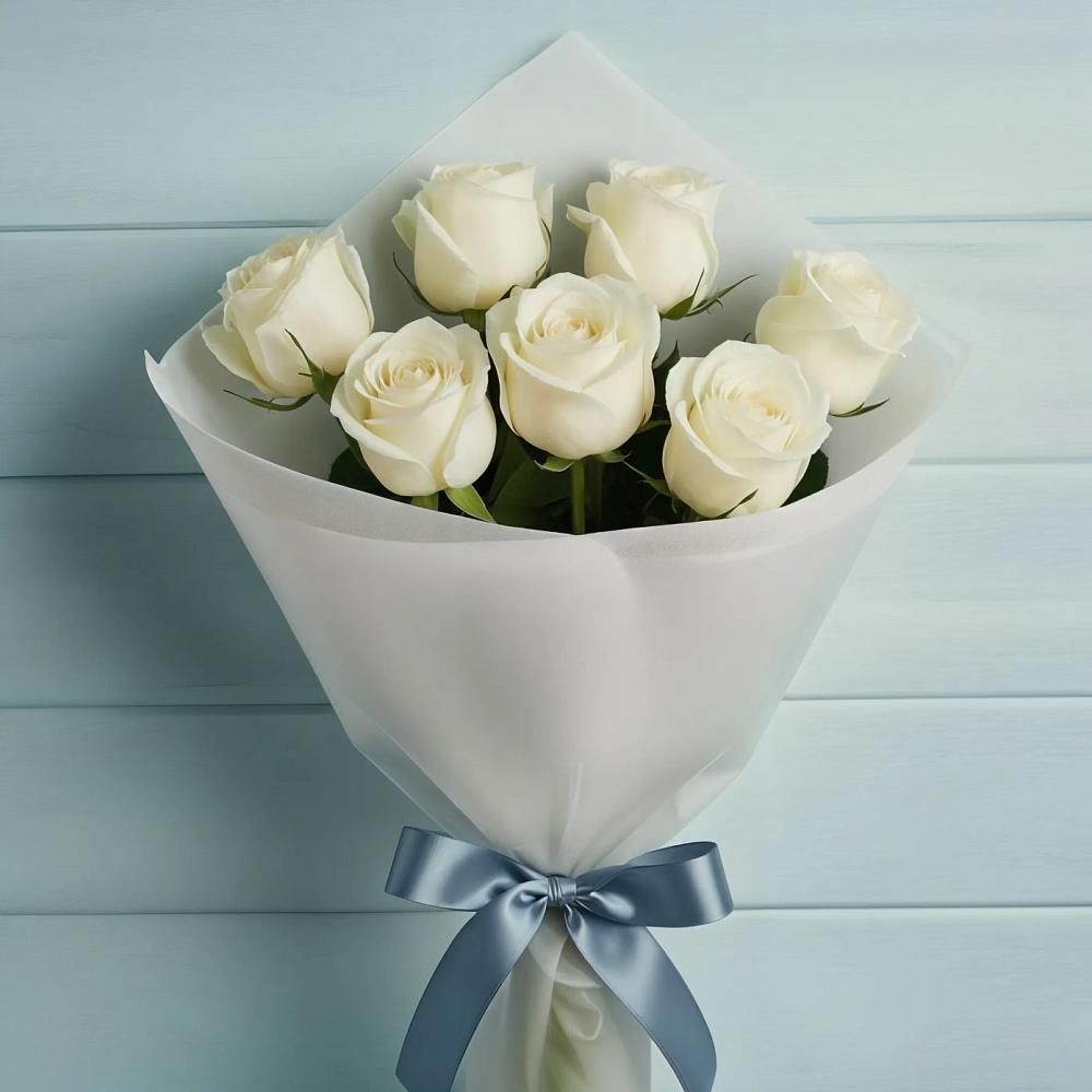Букет 7 Белых роз Эдлесс Лав в Уйское